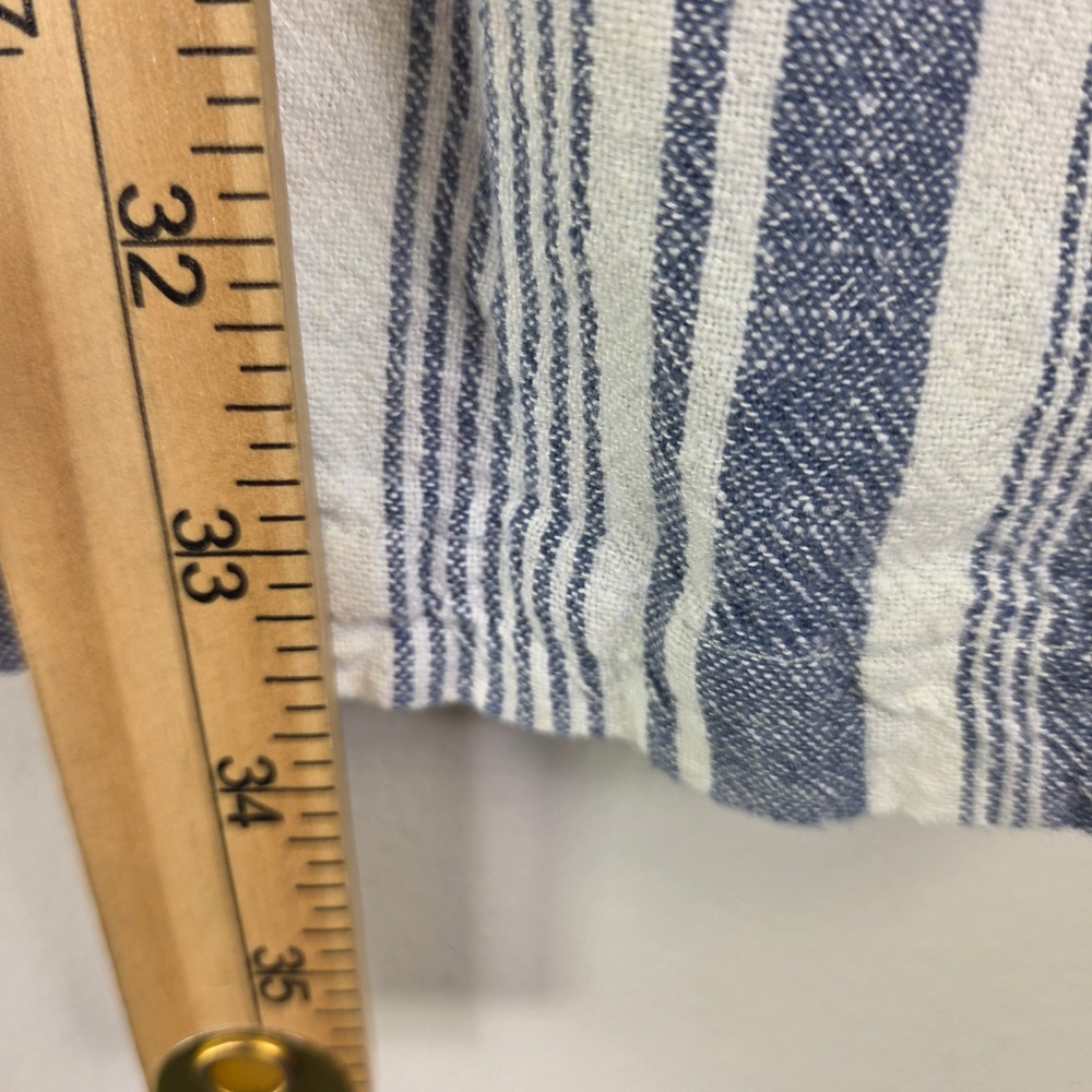 Blue White Striped Sleeveless Shirt Dress Drawstring Waist Pockets 4946 - Picture 3 of 6